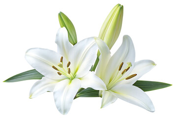 Fototapeta premium White lily, a beautiful spring blossom, isolated.