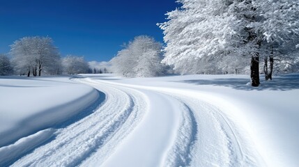 Obraz premium Snowy winter landscape with a winding path