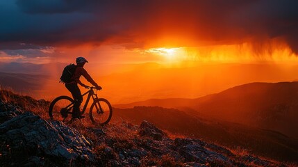 Obraz premium Mountain biker at sunset