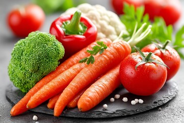 Arreglo de vegetales org&aacute;nicos frescos con pimientos y otras verduras variadas