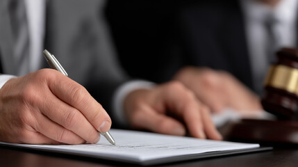 Businessman attorney analyzing legal documents in courtroom or office setting, lawyer, legal counsel, law books, gavel, courtroom, justice concept, attorney, legal desk, business law, judge hammer, 