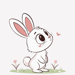 Cute Cartoon Bunny Vector – Adorable Baby Rabbit Line Art for Kids, Easter, Nursery, and Animal Designs