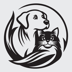 Vector image of dog and cat logo on white stock illustration