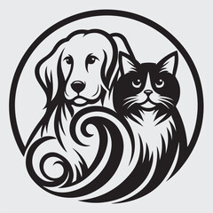 Vector image of dog and cat logo on white stock illustration