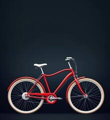 Red vintage bicycle with white seat and stylish design on dark background