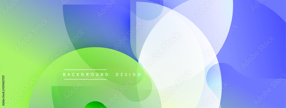 Fototapete Abstract vibrant background. Overlapping translucent shapes create dynamic composition. Blue, green hues blend smoothly, offering modern aesthetic. Minimalist design.