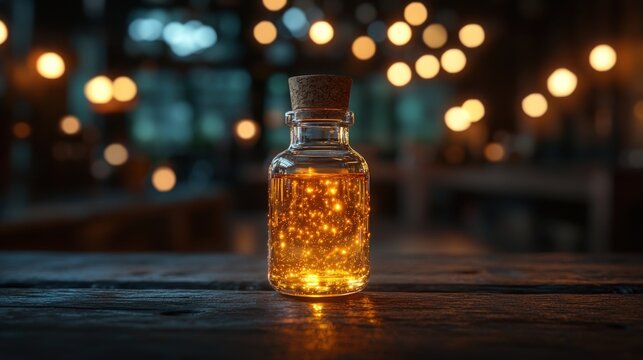 Golden elixir in vintage bottle