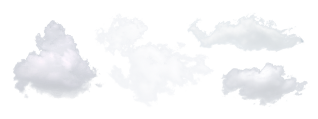 Set of fly white clouds on a white background