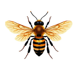 Fototapeta premium Honeybee Illustration, Orange & Black Stripes, Wings, Transparent Background