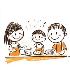 Joyful family baking session, children enthusiastically assisting parents, flour dusting the air, laughter and smiles fill the kitchen