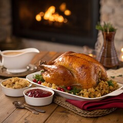roast chicken with potatoes and herbs in thanks giving occasion
