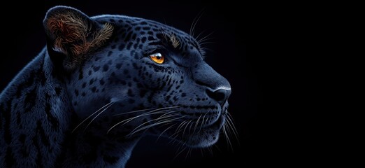 Obraz premium Majestic black leopard portrait showcasing striking features and intense gaze