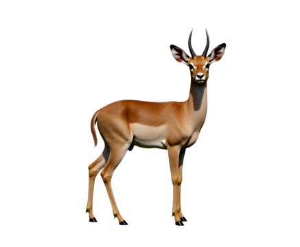 Impala Antelope - Brown & White Fur, Horns, Standing - transparent background