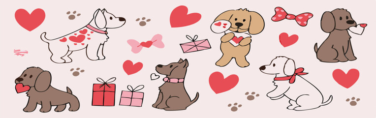 Cute Cartoon Cats and Dog Playing in Park with Toys and Paw Prints – Fun Animal Friends Clipart for Kids and Pet Designs. Cute Cartoon Dogs and Animals Celebration Set – Pet Care, Friendship.