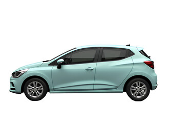 Fototapeta premium Light Blue Hatchback Car, Side View, transparent background.