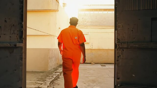 Prisoner leaving jail. Freedom.
