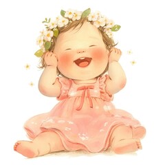 Fototapeta premium A cute baby girl happy illustration child whimsical.