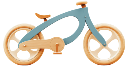 Png of A beautiful wooden balance bike for children, featuring a unique design and soft colors, perfect for young riders.
