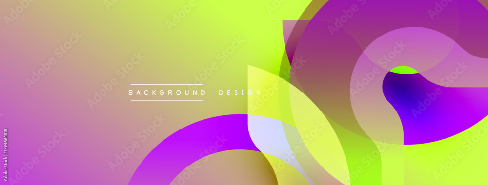 Poster Vibrant abstract composition. Overlapping translucent shapes create dynamic gradients, shifting from purple to yellow. Modern design evokes fluidity, energy, visual interest.