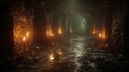 Fototapeta premium Ancient, lit tunnel