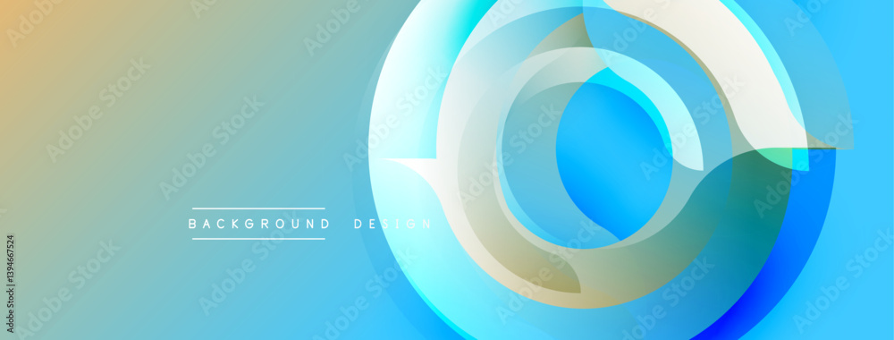 Fototapete Abstract design features overlapping circular layers. Gradient colors transition from beige to blue. Minimalist aesthetic, modern feel, suitable for backgrounds or digital art.
