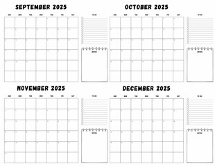 Black and White Simple Minimalist 2025 Monthly Year Planner Document