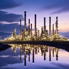 Obraz premium Oil Refinery at Twilight with Reflections