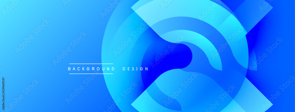 Poster Abstract blue design features layered circular shapes. Gradient creates depth, modern aesthetic. Smooth transitions, dynamic composition, visually appealing backdrop.