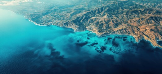 Aerial view of stunning coastline with turquoise waters and mountainous terrain