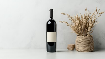 Naklejka premium wine-themed postcard, a modern postcard with elegant calligraphy strokes and a stylized wine bottle silhouette, leaving space for branding or celebratory text