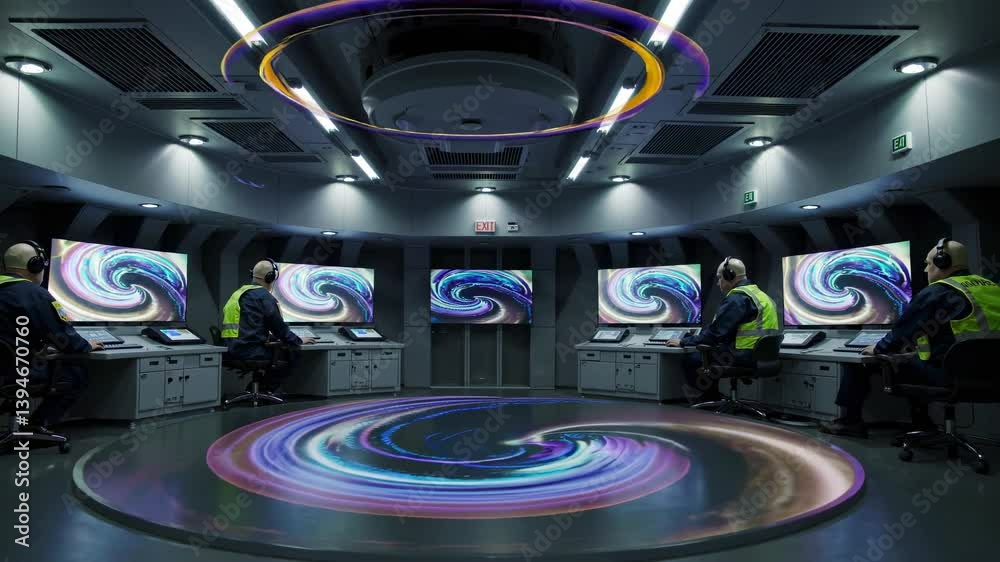 Leinwandbilder control room with staff monitoring dynamic weather simulations in advanced technology environment