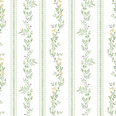 Fashion stylish vertical striped floral pattern with floral motifs. modern plant pattern for fashion, fabric, textile, wallpaper. Vintage striped pattern
