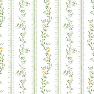 Fashion stylish vertical striped floral pattern with floral motifs. modern plant pattern for fashion, fabric, textile, wallpaper. Vintage striped pattern