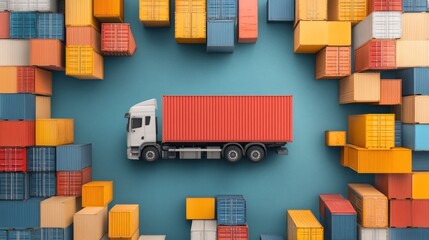 Obraz premium Shipping truck surrounded by containers