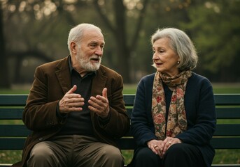 Old Friends Sitting on Bench Reminiscing Natural Gestures Warm Tones