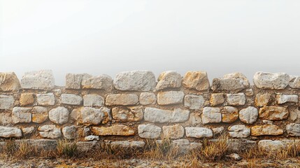 Ancient stone wall in mist