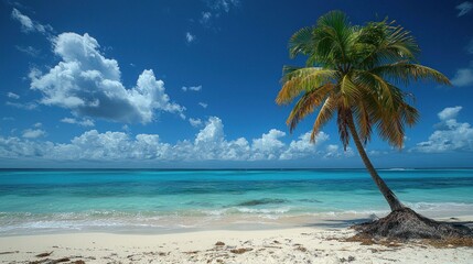 Obraz premium Tropical beach scene with palm tree