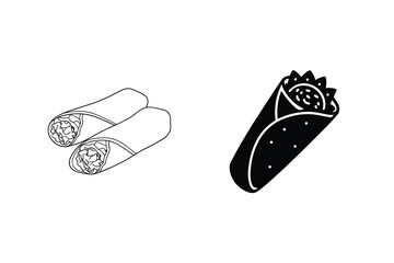 Burrito Vector Icons With Filling And Tortilla Wrap In Black And White