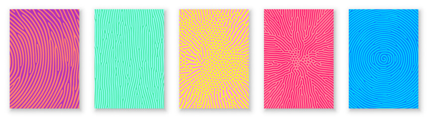 Organic patterns or abstract groovy psychedelic backgrounds. Vector organic patterns of color squiggle lines for abstract modern trendy backgrounds