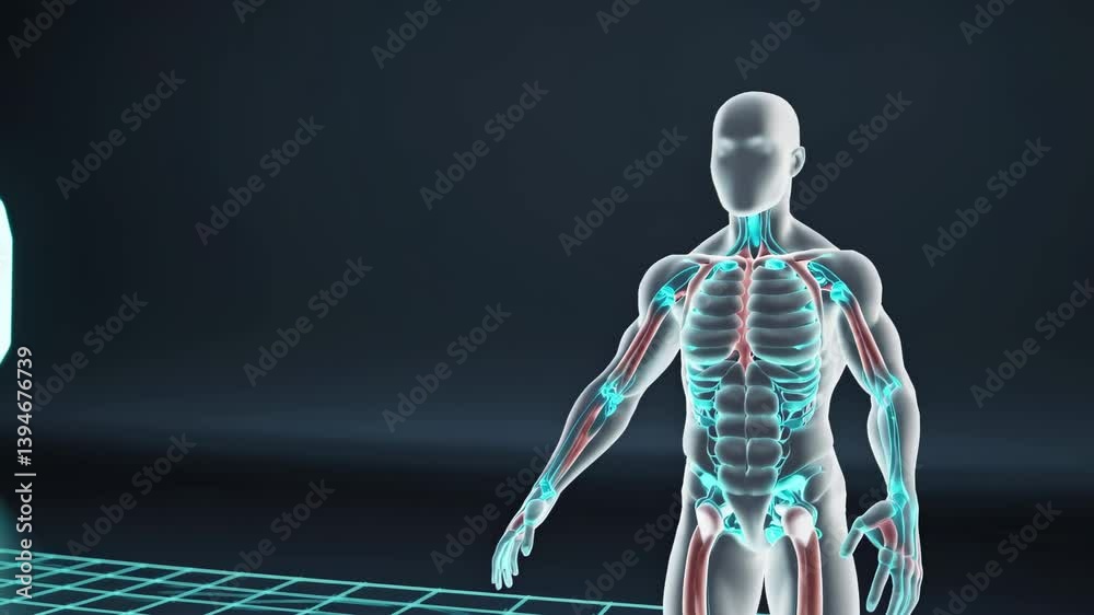 Aufkleber Human anatomy model in a digital environment showcasing muscle structure and movement analysis