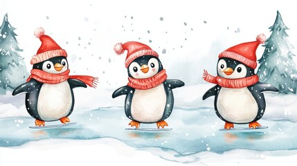 Fototapeta premium penguins on the snow
