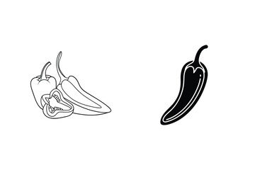 Outlined And Solid Black Pepper Vector Illustration Of Isolated Vegetables