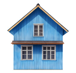 Charming blue wooden cottage evokes nostalgia in a serene countryside setting