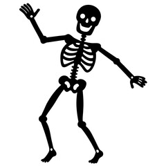 A skeleton doing a dance pose, funny cartoon, white background 
