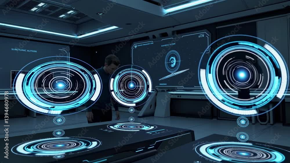 Aufkleber Innovative technology demonstration in a futuristic lab environment showcasing advanced holographic displays and interactive interfaces