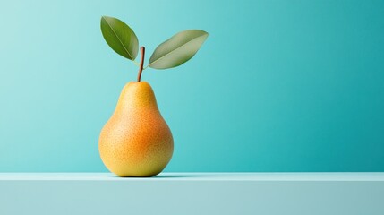 Pear on light blue surface