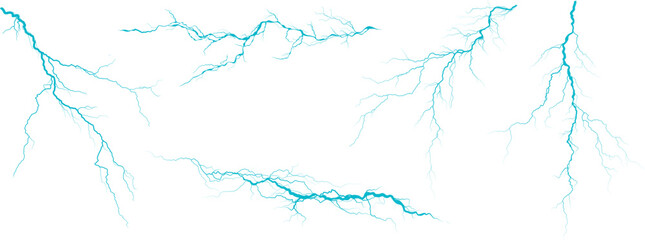 Stylized electric blue lightning graphics designed specifically for various creative media projects and purposes. Vector illustration