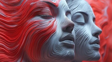 Obraz premium Abstract female faces, close-up, red and white design