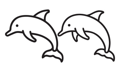 Playful dolphins jumping, outlined in black., Dolphin icon. Dolphin silhouette on white background