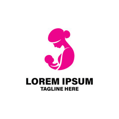 Minimalist and heartfelt logo design depicting a mother holding her baby with love. The pink silhouette expresses care. Ideal for businesses and services related to maternity care.